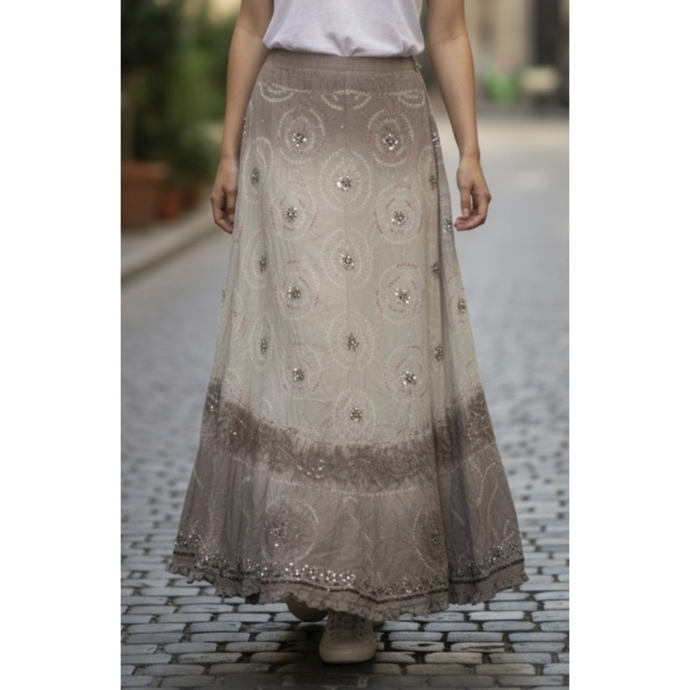 Jane Seymour Silk Skirt Size 12 MS Gypsy Boho Ethereal Beaded Sequin Maxi Ombre